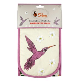 Double Oven Gloves Kitchen Cooking Baking Oven BBQ Pans Potholder Mitts Mitten- Hummingbird 100% Cotton Double Oven Gloves Purple and off-white UK
