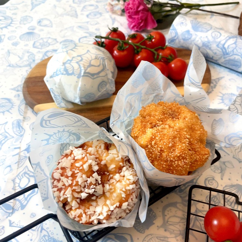 Blue Sea Shell Patterned Wax Sheets Deli Wraps Tray&Basket Liner