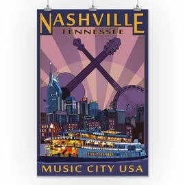 Nashville, Tennesseee - Skyline at Night (24x36 Giclee Gallery Print, Wall Decor Travel Poster)