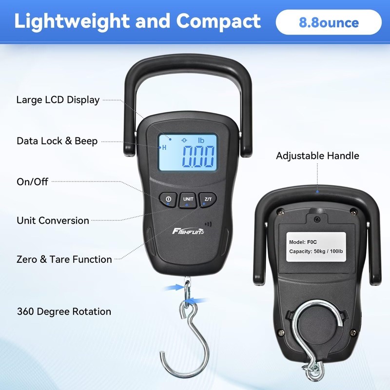 Fishfun Rechargeable Fish Scale, Digital Hanging Fish Weight Scale with