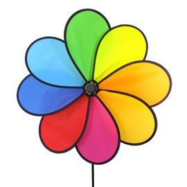 WorldaWhirl Wind Spinner Flower Polyester Fiberglass with One Piece Ground Stake (8 Petal Single Wheel, 15 Inch, Solid Rainbow)