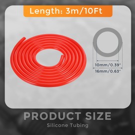 DMiotech Silicone Vacuum Tubing Hose Line, 10Ft 3/8"(10mm) Automotive Replacement Vacuum Hose, 3mm Wall Thickness High Temperature Vacuum Tube 130 PSI Max Pressure, Red