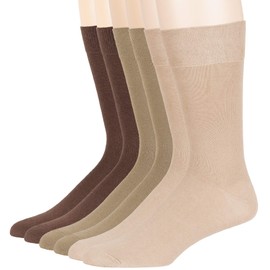 7BIGSTARS KINGDOM Men's Dress Socks Cotton -6 pack- Thin Business Crew Casual Brown, Beige, Light Beige Sock 10-13 Shoe Size 9-12 L (A006)