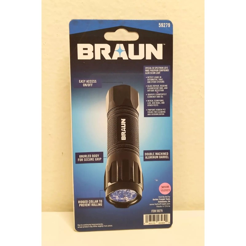 BRAUN UV Leak Detector Black Light LED Flashlight Color: Black