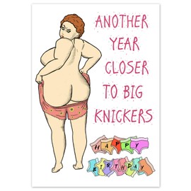 Funny Birthday Card Rude Humour Comic for Women Female Adult Humour Big Knickers
