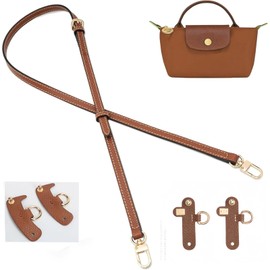 Leather Shoulder Strap Replacement for Most Purses Bags Tote Bags with Handle Mini Bag Adjustable Replacement Strap with 2 Pairs of Extra Buttons (Brown Gold)