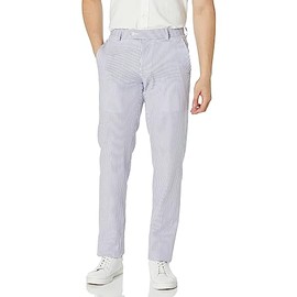 Kroon Men's Andrew Flat Front AIM Active Inspired Movement Combed Cotton Seersucker Suit Separate Pants Modern Fit, Navy and White