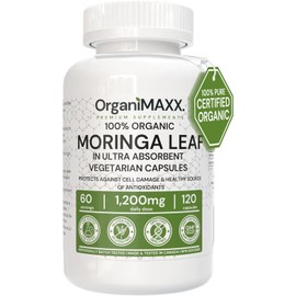 Organic Moringa Capsules 1200mg 120 Count | High Potency OrganiMAXX Moringa Leaf Capsules | Organic Moringa Powder Capsules – Supports Gut Health, Liver Detox, Hormone Balance & Antioxidant Health, Non-GMO, Vegan, Gluten, Soy & Dairy-Free