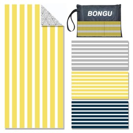 BonGu Beach Towel Oversized Stripe 180x90cm, Quick Dry Sand Free Beach Towels with Travel Bag Soft Beach/Pool Essentials for Men Women (Yellow)