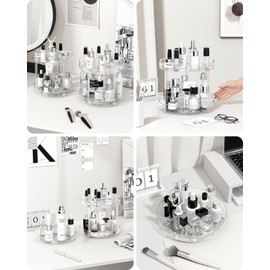 Roninkier 2-Tier Clear Lazy-Susan Turntable – 11-Inch Pantry Spice-Rack Cabinet-Organizer – Plastic Lazy Susan Makeup organizer for Bathroom Countertop