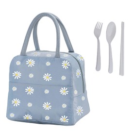 1 Piece Portable Lunch Bag with 1 Set of Forks/Spoons/Chopsticks, Leak Proof Lunch Bag, Daisy Lunch Bag, Tote Bag, Picnic Bag, Portable Lunch Warmer, Insulated Lunch Bag for Camping, Travel, Work
