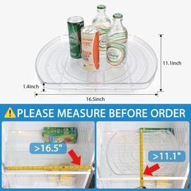 FIRJOY Lazy Susan Turntable for Refrigerator, Square Turntable Organizer for Fridge Cabinet, Pantry, Countertop | 16.5" x 11.1" (Rectangle 2 Pack - Clear)