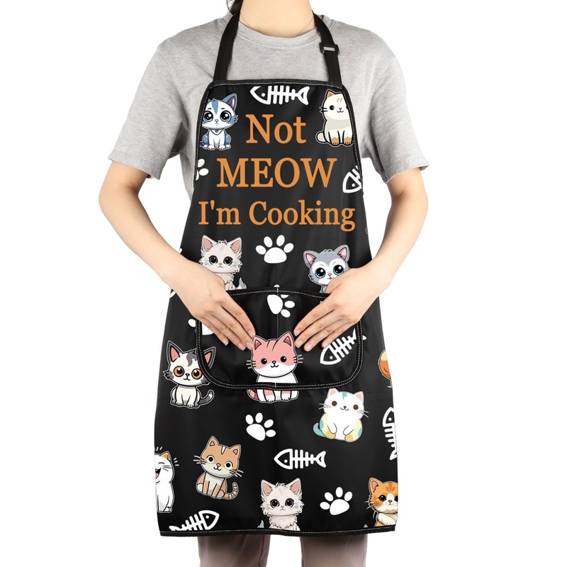 MYSOMY Cat Apron With Pockets Cat Pattern Apron Cat Cooking