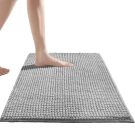 Hisdricus 40 x 60 cm Chenille Bath Mat Non-Slip Shower Mat - Soft Bathroom Rug - Absorbent and Machine Washable - Bathroom Rug - Light Grey