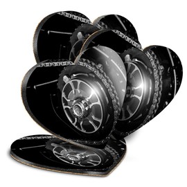 Destination Vinyl ltd Great Coasters (Set of 4) Heart - BW - Motorcycle Rear Wheel & Chain Drink Glossy Coasters/Tabletop Protection for Any Table Type #43250