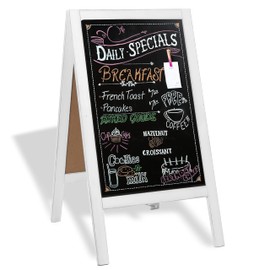 Wooden A-Frame Sign with Eraser & Chalk - 40 x 20 Inches Magnetic Sidewalk Chalkboard – Sturdy Freestanding White Sandwich Board Menu Display for Restaurant, Business Or Wedding