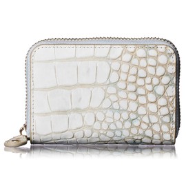 [VOICE] Italian Cowhide Leather Round Zipper Chabara Card Case, WH/BL