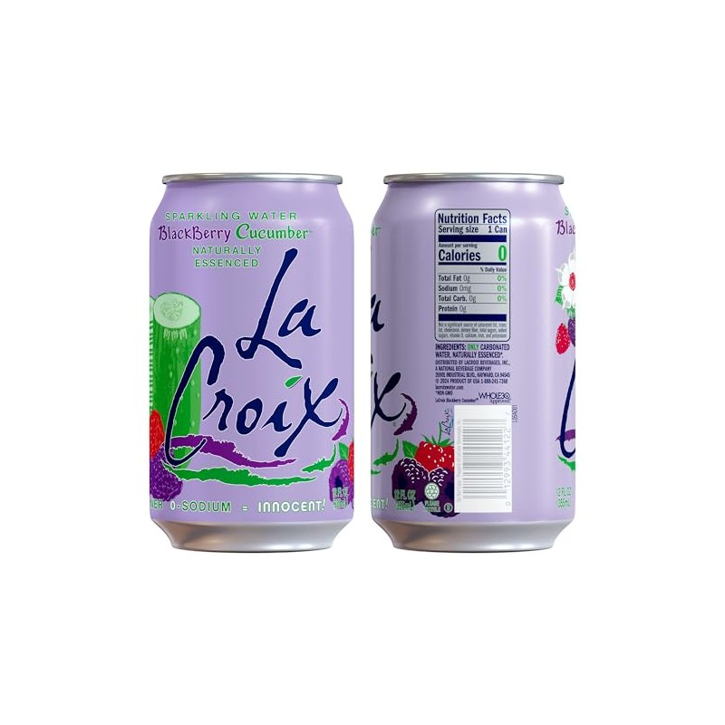 LaCroix Sparkling Water, Blackberry Cucumber, 8-Pack Zero Sugar, Zero Calories,