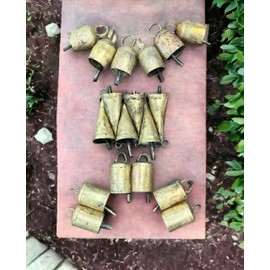Mango Gifts Recycled Iron Tin Metal Vintage Bells Rustic Chimes Mini Cow Bells Indian 3" Inch Set of 18 Pieces