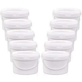 10 Pack White Plastic Bucket with Handle and Lid Food Storage Bucket Containers All Purpose Pail for Multipurpose Paint Water Art Crafts Projects Garage Organization (1 Gallon White)