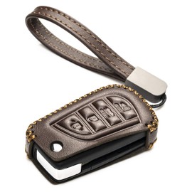 Vitodeco Genuine Leather Flip Key Fob Case Cover Protector with Key Chain Compatible for 2018-2021 Toyota Camry, Corolla (4-Button, Brown)