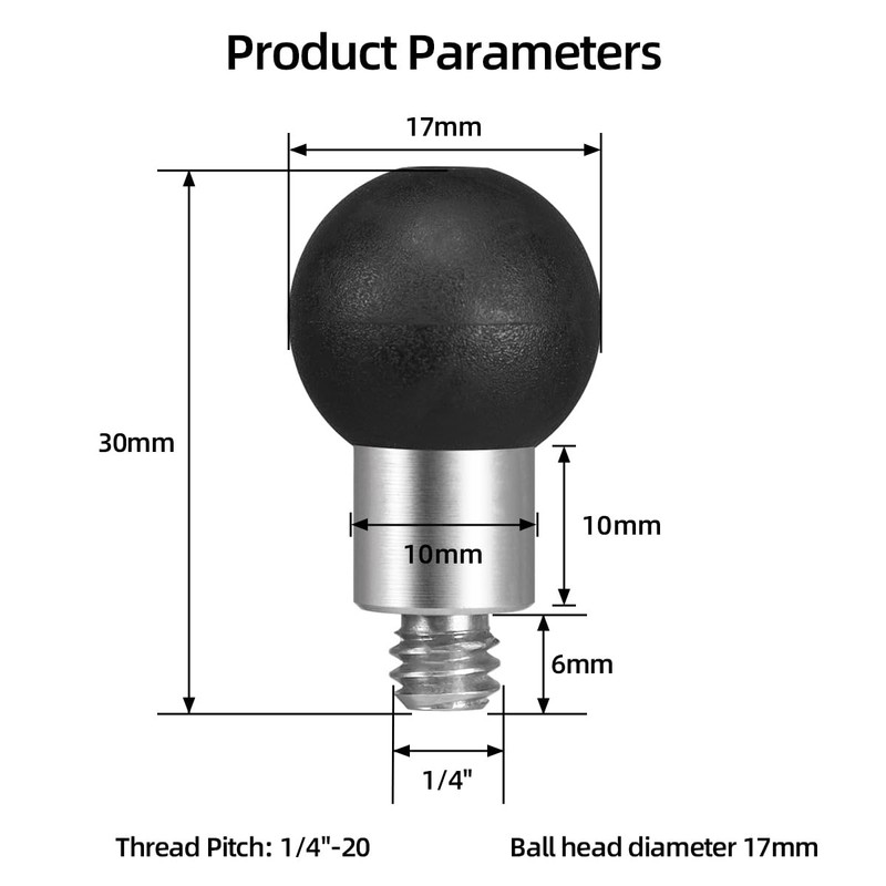 FANAUE Aluminum 17mm Ball Head Adapter with 1/4 inch Thread,