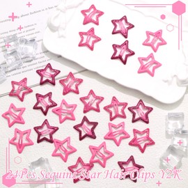 NAISKA 24Pcs Hot Pink Star Snap Hair Barrettes No Slip Hair Clips Star Y2k Hair Accessories for Girls