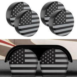 MOONET PU Thickening Leather Tire Wheel Covers 4 Pack- Tough Tire Wheel Protector for Truck,SUV,Motorhome,Camper,Trailer,RV - Universal Fits Tire Diameters 27-29 inches,Gray Flag