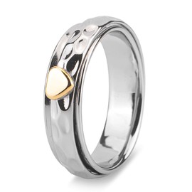 Impulse Modern Love Meditation Spinner Ring, Size 6 | 925 Sterling Silver Fidget Ring | Spin Ring Rotating Band with Classic Gold Heart | Spinning Ring for ADHD & Fidgeters | Anxiety Ring for Women