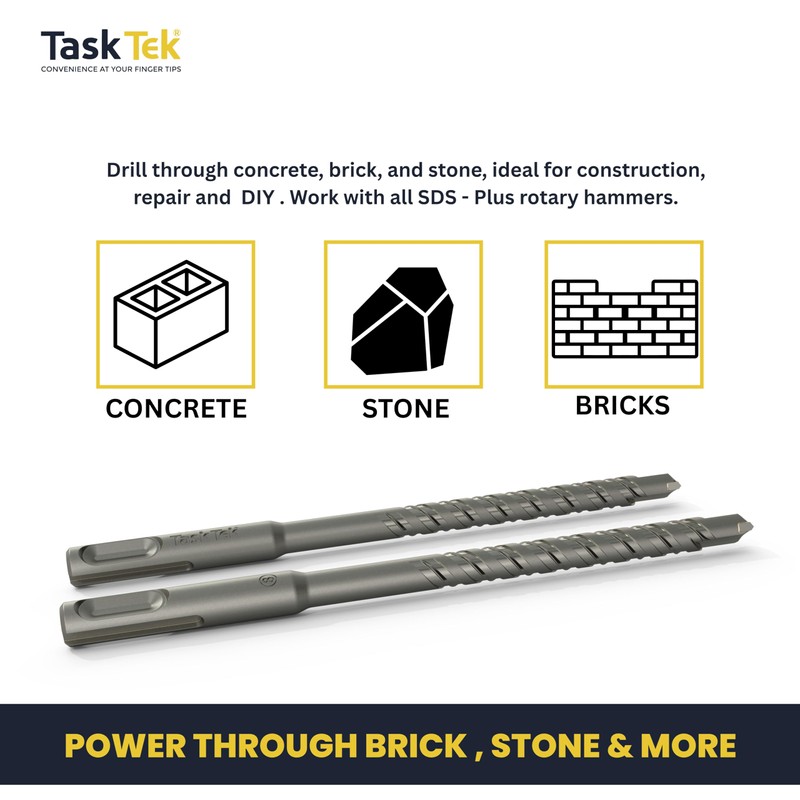 TASKTEK SDS Plus Hammer Drill Bits Set – Pack of