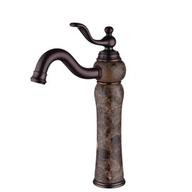 LANC Luxury Stone Tall Bathroom Sink Faucet European Brass and Natural Marble Emperador 1-Hold Tall Bathroom Vessel Faucet Venetian Oil Rubbed Brown Mixer Tap,C12123HPS-FW