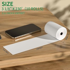 (10 Rolls) 3 1/8" x 230' Thermal Receipt Paper Rolls, BPA Free, Cash Register POS Thermal Paper Rolls, Credit Card Paper Rolls Thermal 3 1/8 in x 230 ft.