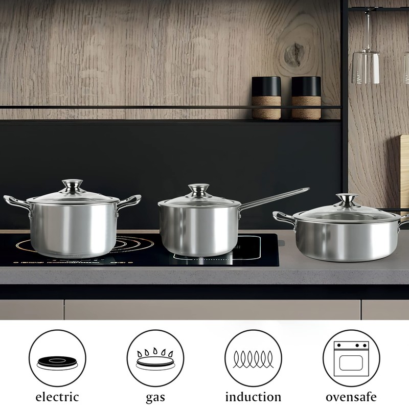 Wodillo 6Pcs Pots and Pans Set, Stainless Steel Pot Set,