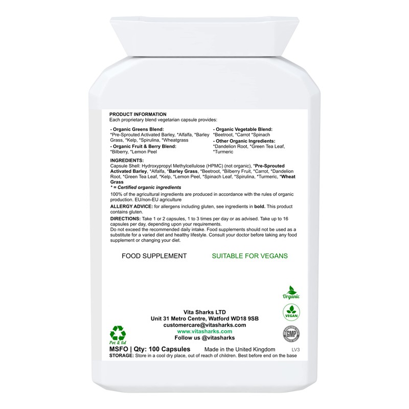VitaNourish Organic. Nutrient-Dense Potent Vegan Whole Food Supplement for Total