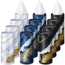 Fourluoo 12 Pack Car Tissue Cylinder Holder Bulk with 3 Ply Facial Tissues, Round Napkin Holders for Car Cup Holder Cylinder Travel Paper Tubes Bulk Round Napkin Boxes Packs(Marble)