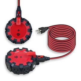 OSKOS 8-Grounded-Outlet Power Hub with Swivel Safety Cover (UL Certified), Outdoor Use, Resettable 15A Circuit Breaker, 25FT Extension Cord with Locking Outlet (ETL Listed). Combo Pack.