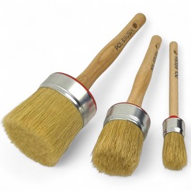 Set of 3 1, 2, 3 Inch Chalk & Wax Round Paint Brushes - High European Quality - Natural Bristles - for Home, Wood, Walls, Art, Trim & Furniture - for Acrylic, Oil, Stain, Chalk & Wax Paints