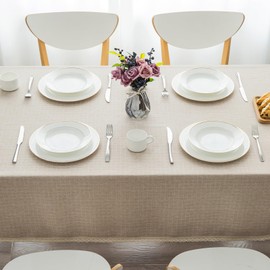 GLORY SEASON Textured Tablecloth Linen-Look Rustic Burlap Style Washable,Solid Heavy Weight Lace Trim Rectangle Fabric Table Cloth,Table Cover for Kitchen Dinning Tabletop Decoration 55x120 in, Beige