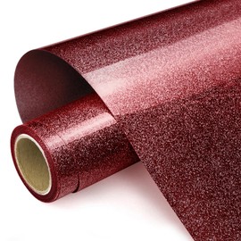 Prime Vinyl Heat Transfer Vinyl, 12" x 8ft Red Glitter HTV Vinyl for T-Shirt, Iron on Vinyl for All Cutter Machines Easy to Cut & Weed with Heat Press DIY Craft Designs