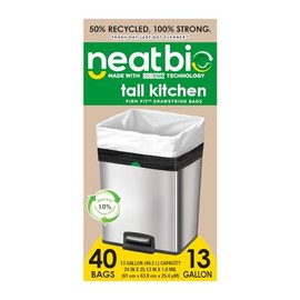 Neat Tall Kitchen 13 Gallon Drawstring Trash Bags - 40 Count - Triple Ply Fortified, Eco-Friendly Garbage Bags