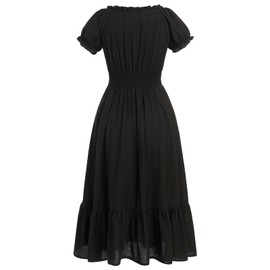 ABEHIK Mexican Embroidered Dress for Women Long Maxi Dress Traditional Summer V-Neck Short Puff Sleeve Lace Dresses Cinco De Mayo Fiesta Outfit Wedding Party Dress Black L