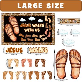 Christian Religious Bulletin Board Decoration Set, Sunday School Jesus Walks with Us Classroom Decorations, VBS Footsteps Cutouts for Library Church Wall Chalkboard Window Door Decor for Teacher