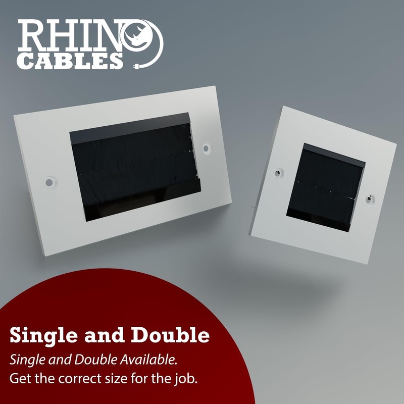 rhinocables Single Gang White Brush Plate Faceplate for Wall-Mounted Installation