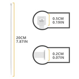 BOROLA Colorful Cable Zip Ties, 100 Packs Self Locking Wire Ties, Perfect for Home, Office, Garage and Workshop (White, 8 Inch)
