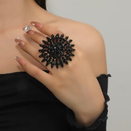 Yheahin Elegant Big Crystal Ring for Women Gold Stacking Pearl Rhinestone Flower Rings Open Finger Adjustable Crystal Statement Ring Jewelry for Bridal Wedding, Pearl Crystal Metal, Crystal