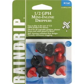 Raindrip R116C 0.5 GPH Mini In line Partially Pressure Compensating Drippers, Pack of 10, red (100050071)