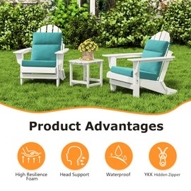 Unimatta Outdoor High Back Chair Cushion Seat Pads, 44 x 21 Inch Water-Repellent & Fade-Resistant Patio Furniture Cushions with Ties for Adirondack, Rocking Chairs, Turquoise