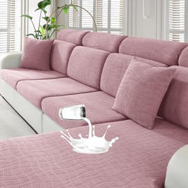 MAXIJIN Waterproof Couch Cushion Covers Stretch Sofa Seat Slipcovers Washable，Sectional Outdoor Cushion Covers with Elastic Bottom for Dogs Pets Kids (2 Pc Cushion Cover, Dusty Pink)