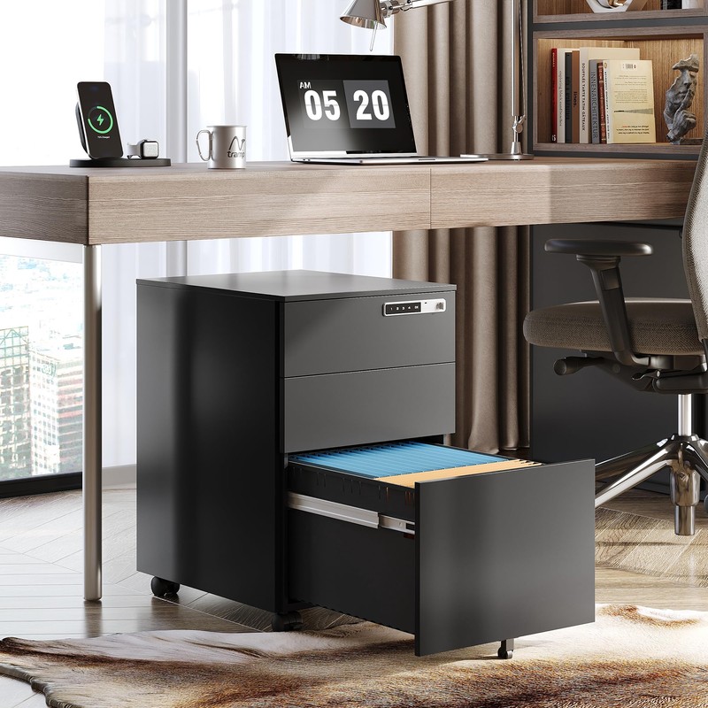 DEVAISE 3 Drawer File Cabinet with Combination Lock, Fully Assembled