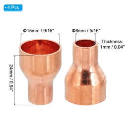 PATIKIL 9/16" to 5/16" ID Copper Reducer, 4pcs 99.9% Pure Copper Reducing Coupling Pressure Fitting Pipe Tube Connector Adapter with Sweat Solder Connection